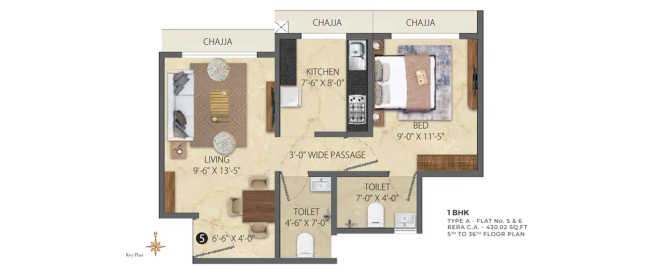 Vihang Luxuria Mira Bhayandar - Floor plan 1 BHK 430 Sq.ft