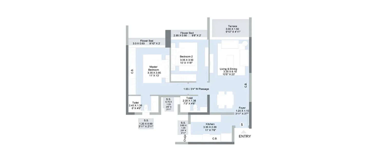 Floor plan for 2 BHK