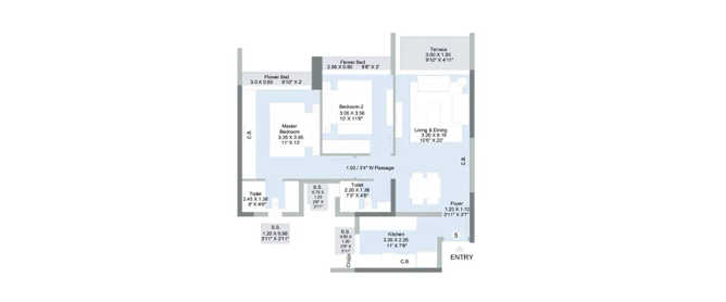 L & T Seawoods Residence Seawoods - Floor plan 2 BHK 825 Sq.ft