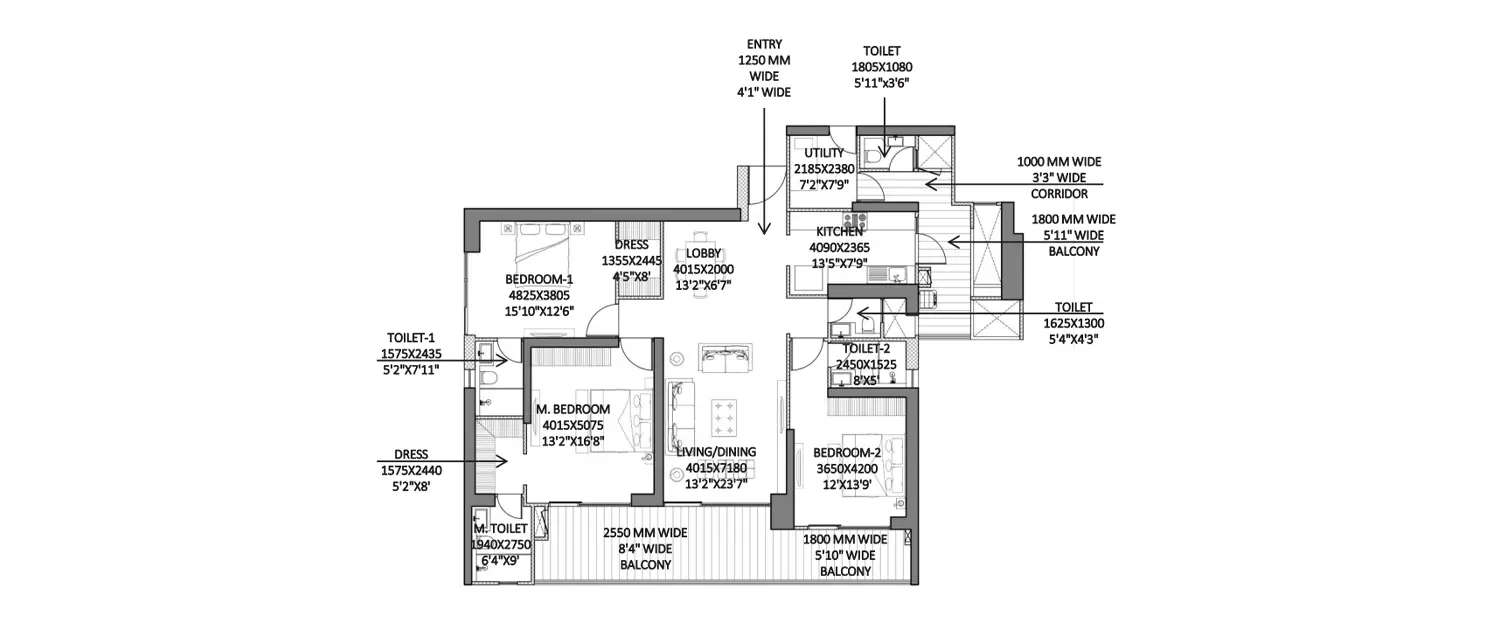 Floor plan for 3.5 BHK