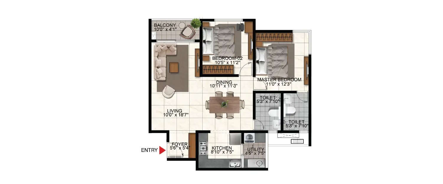 Floor plan for 2 BHK