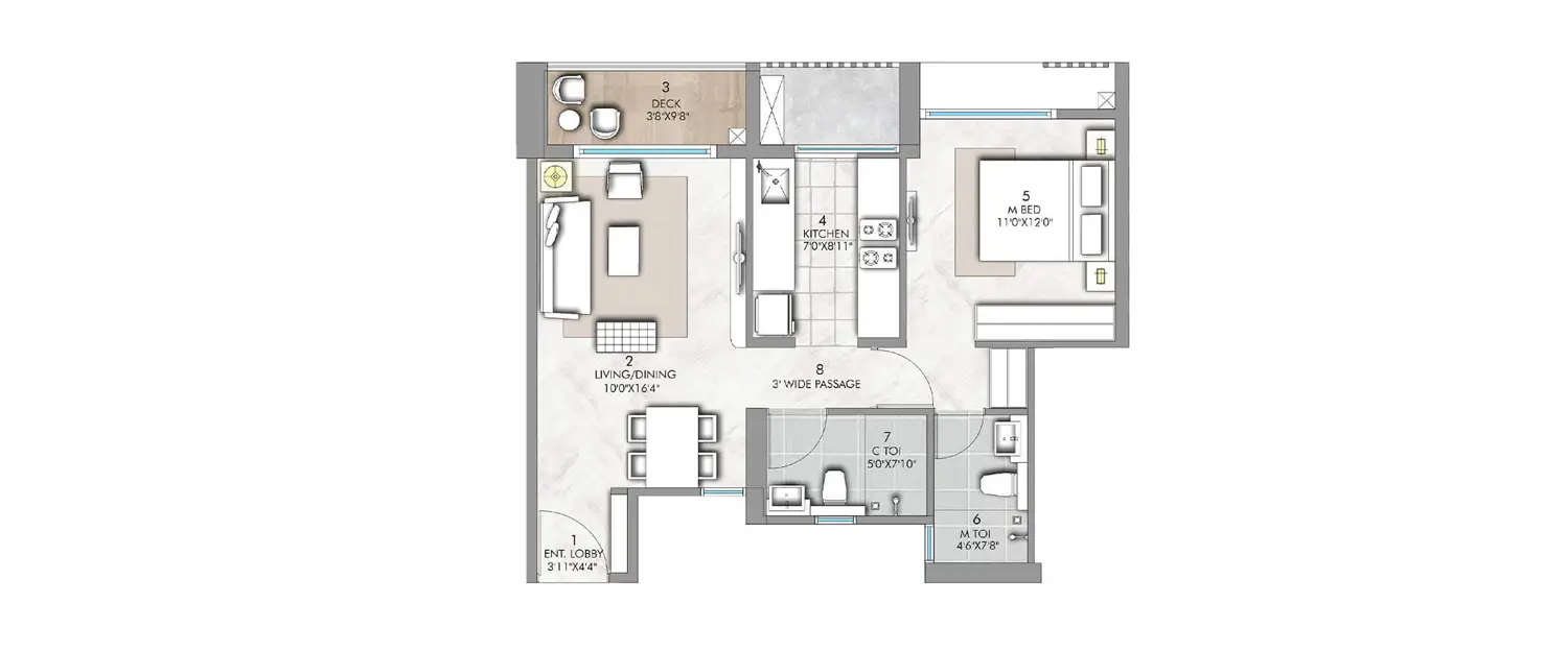Floor plan for 1 BHK