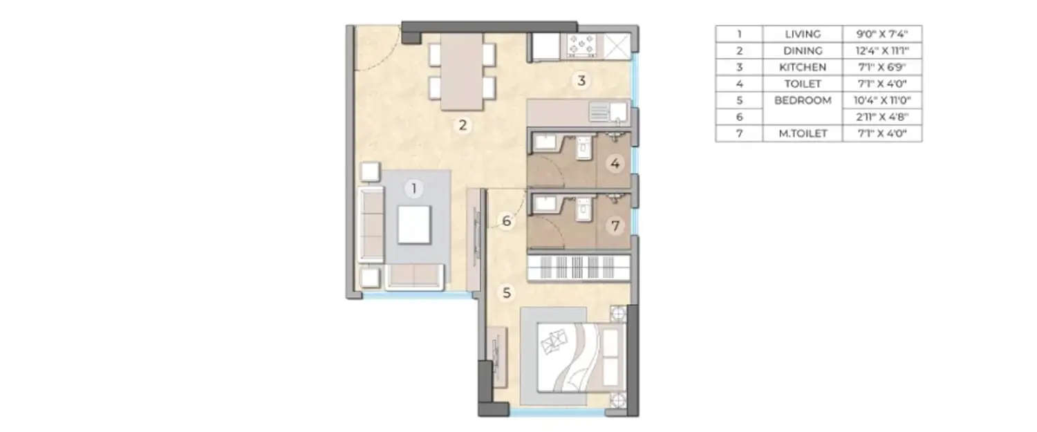Floor plan for 1 BHK