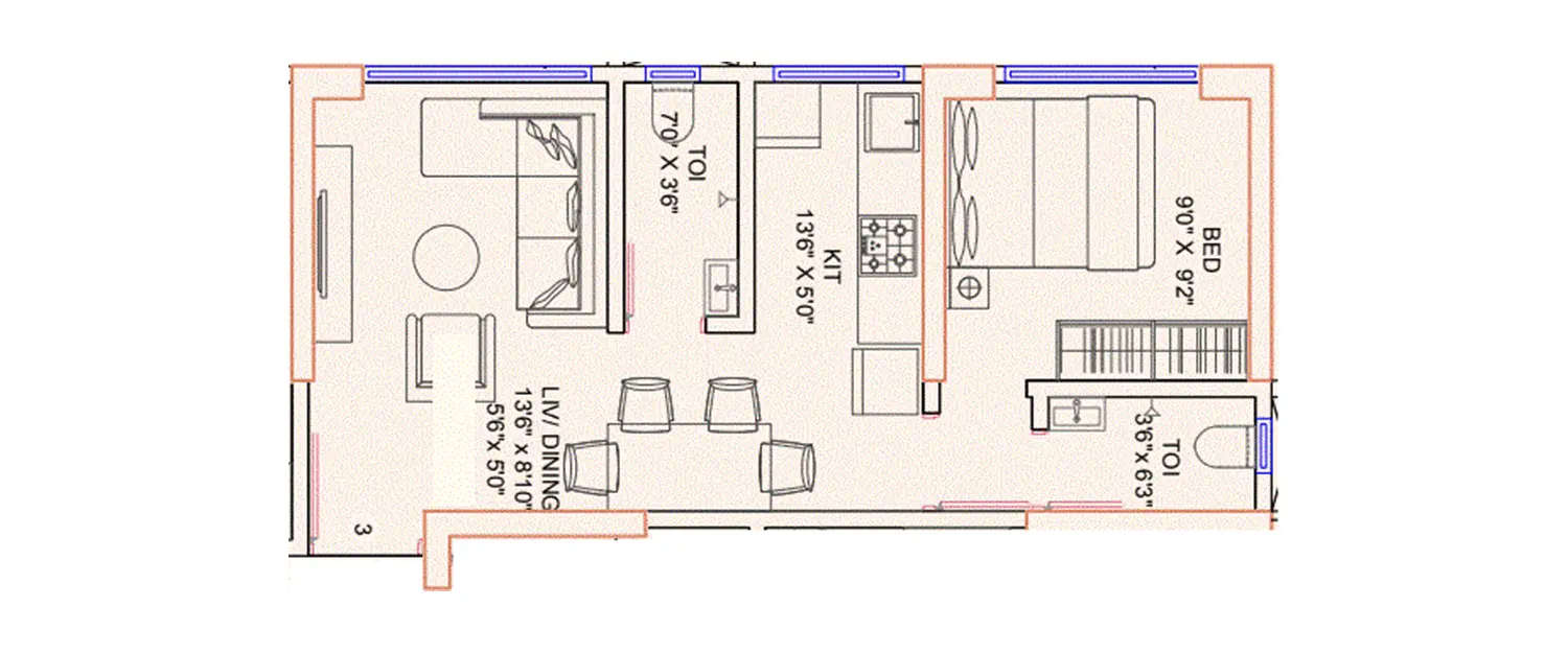 Floor plan for 1 BHK
