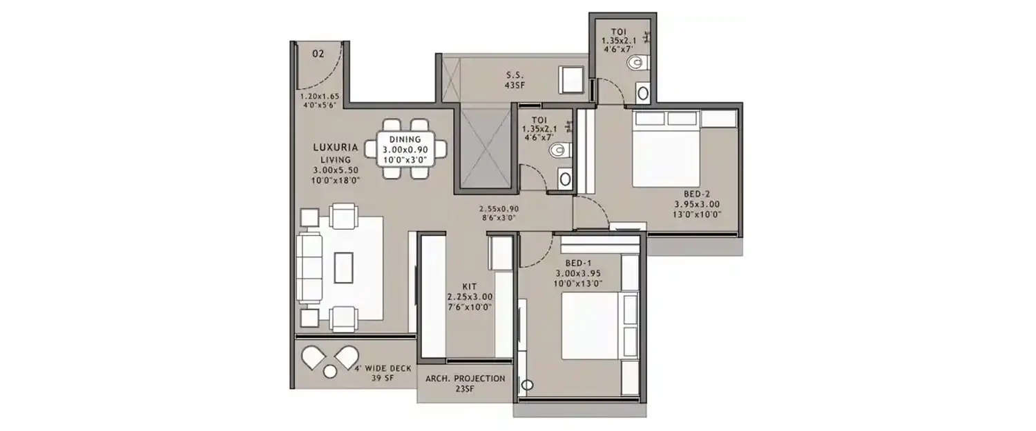 Floor plan for 2 BHK