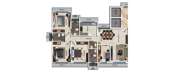 Ekta Crest Chembur - Floor plan 3 BHK 1250 Sq.ft