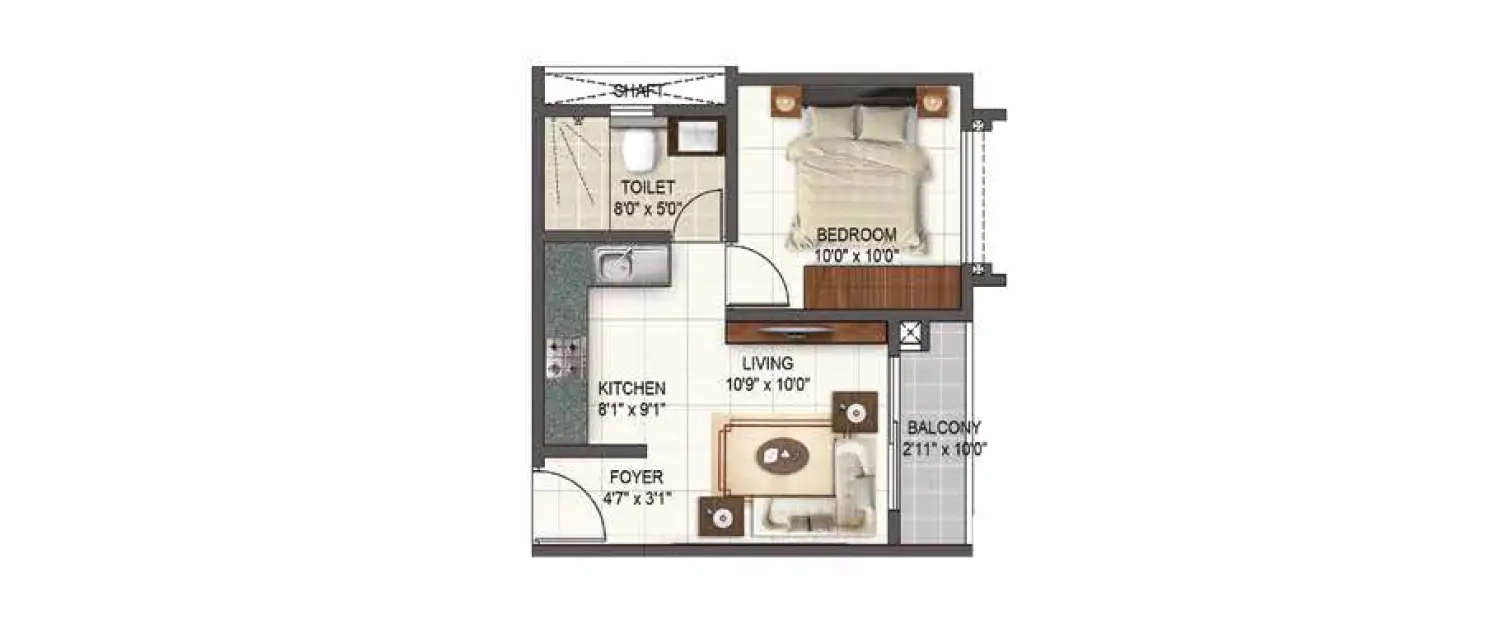 Floor plan for 1 BHK