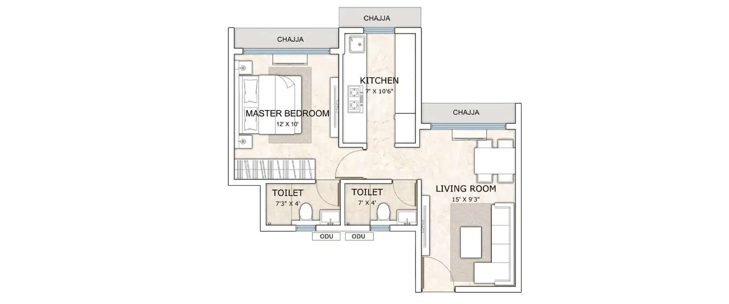 Floor plan for 1 BHK