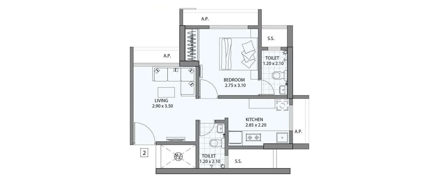 Floor plan for 1 BHK