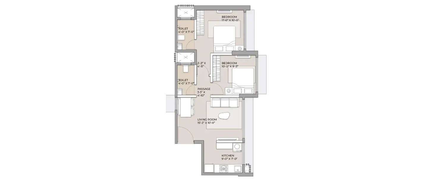 Floor plan for 2 BHK