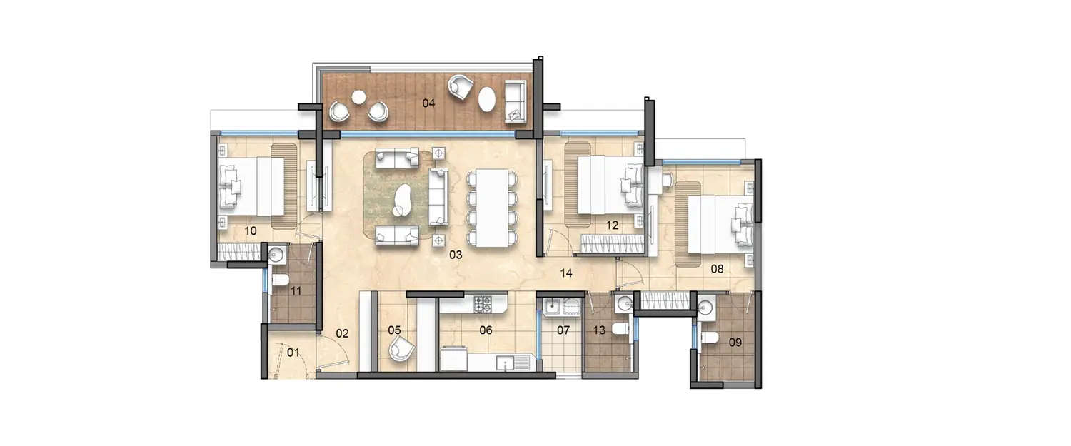 Floor plan for 3 BHK
