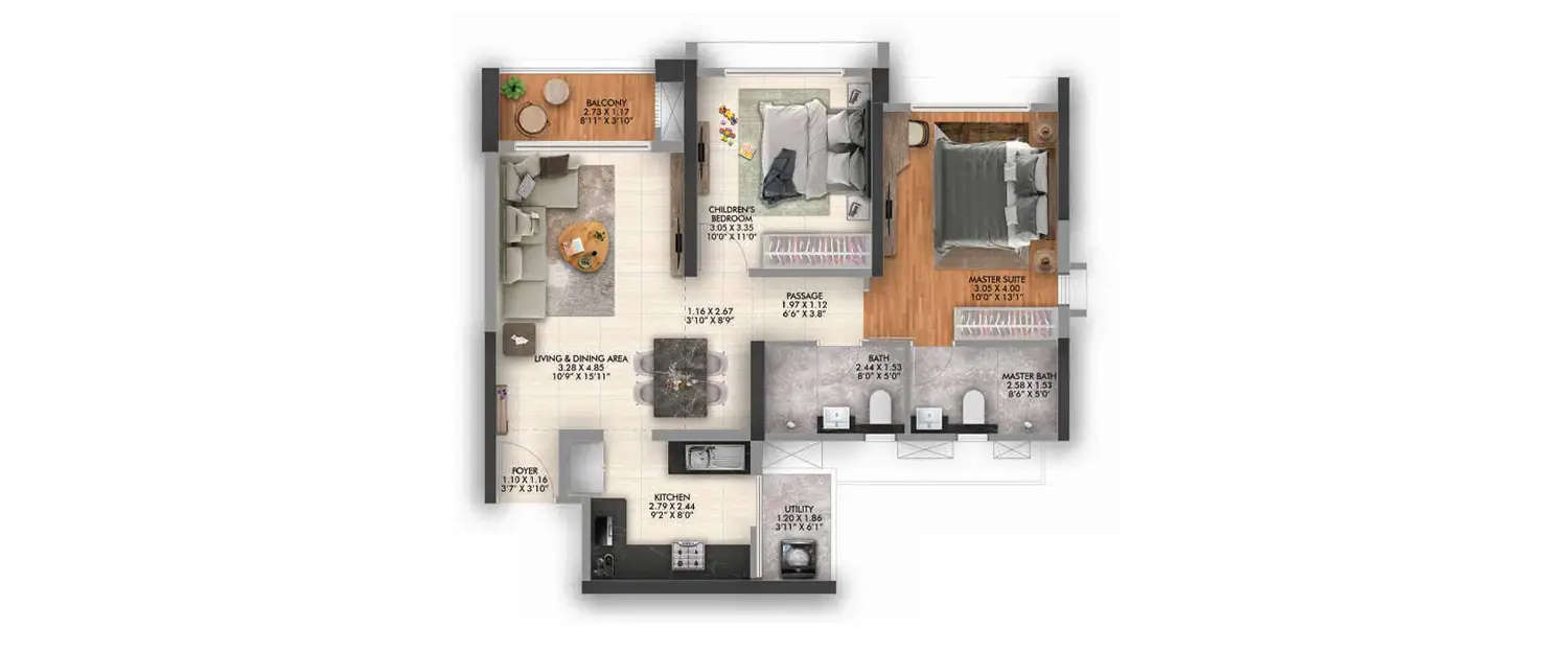 Floor plan for 2 BHK