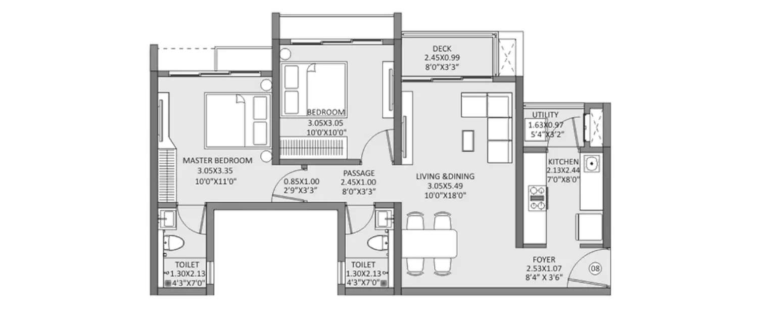 Floor plan for 2 BHK