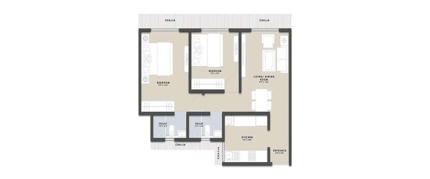Floor plan for 2 BHK