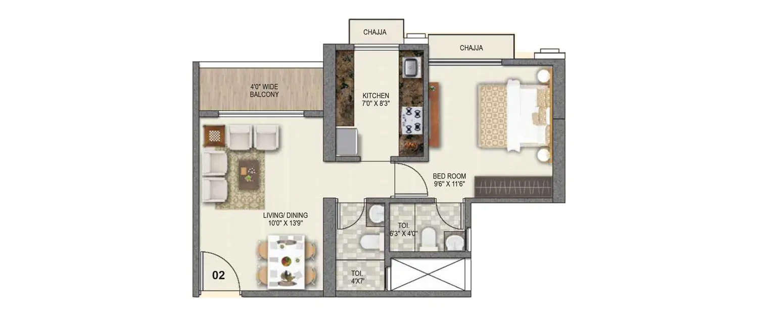Floor plan for 1 BHK