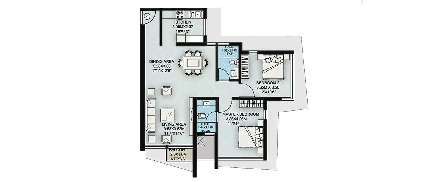 Floor plan for 2 BHK