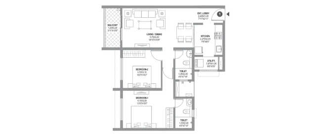 Raheja Sterling Mohammed Wadi - Floor plan 2 BHK 743 Sq.ft