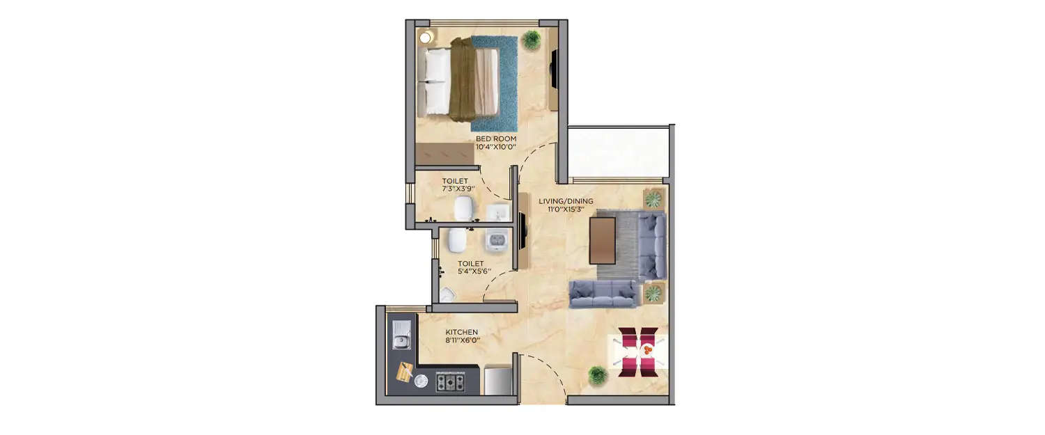 Floor plan for 1 BHK