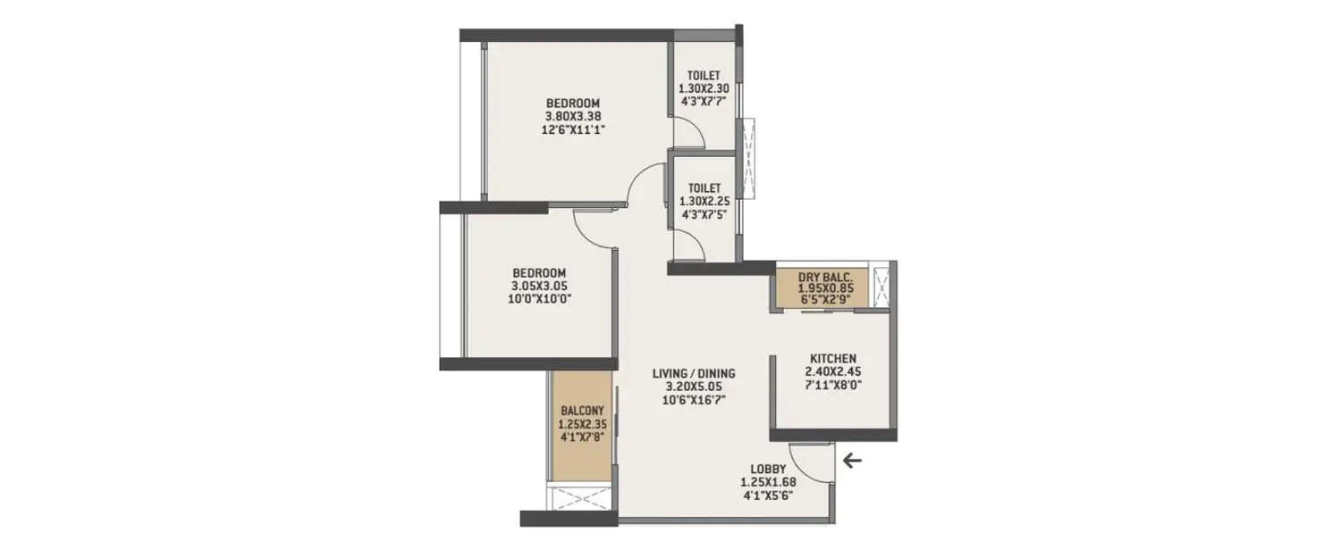 Floor plan for 2 BHK
