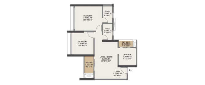 VTP Blue Waters Mahalunge - Floor plan 2 BHK 670 Sq.ft