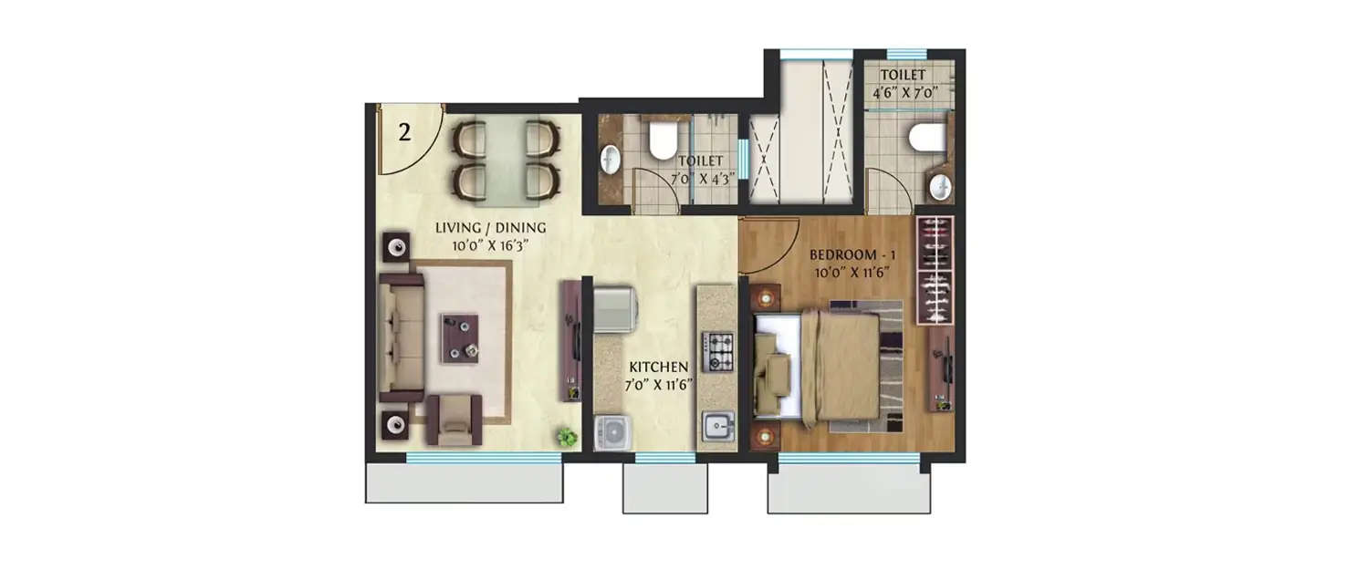 Floor plan for 1 BHK