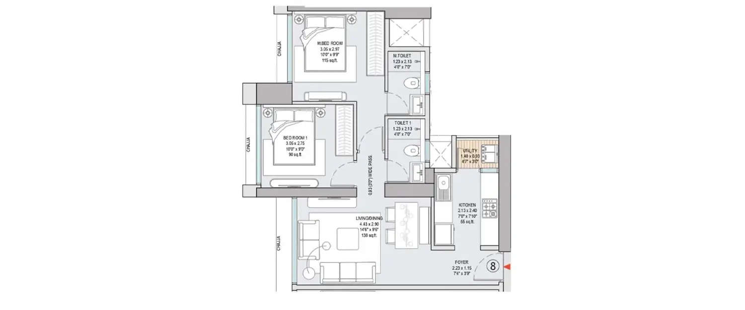 Floor plan for 2 BHK