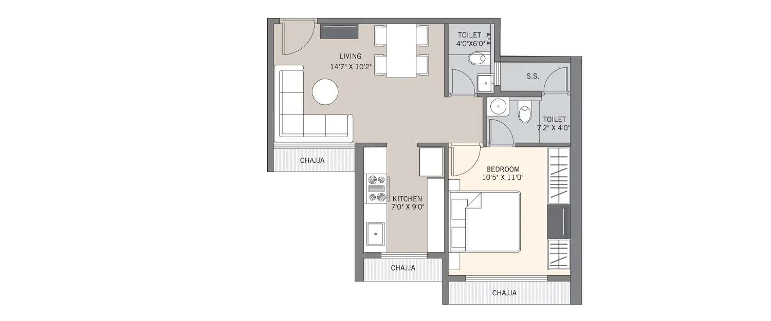 Floor plan for 1 BHK