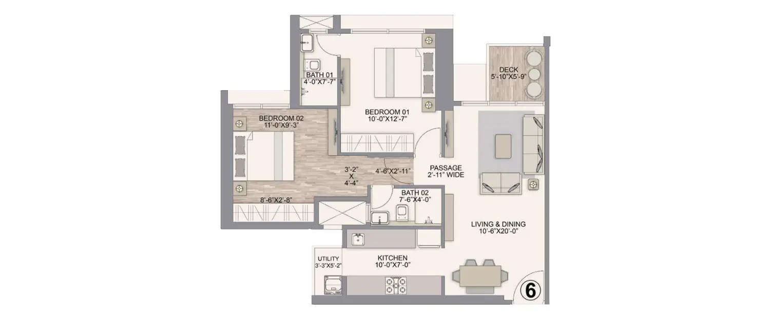 Floor plan for 2 BHK