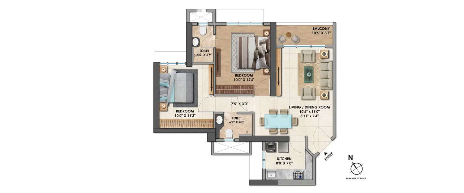 Floor plan for 2 BHK