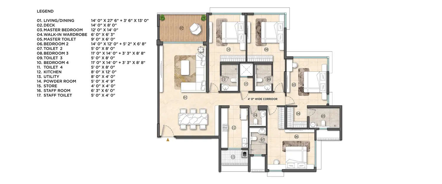 Floor plan for 4 BHK