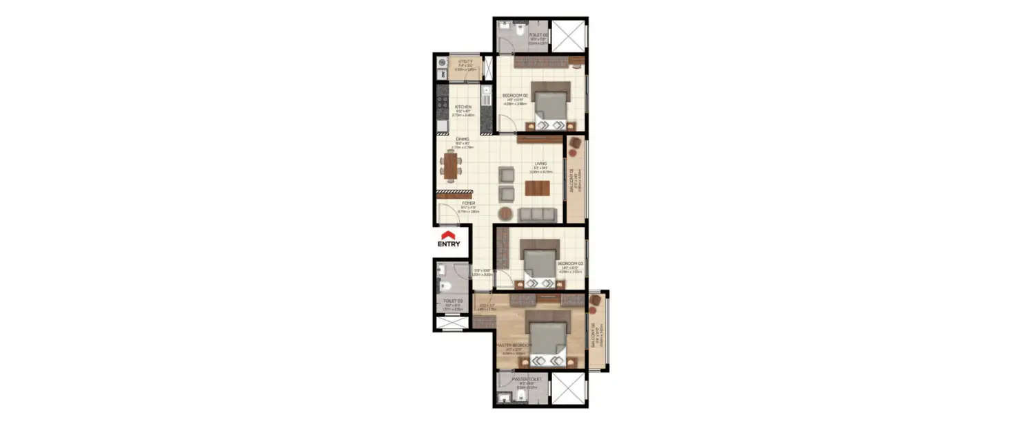 Floor plan for 3 BHK