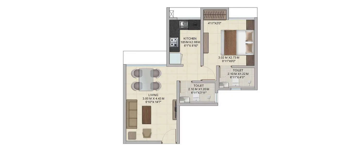 Floor plan for 1 BHK