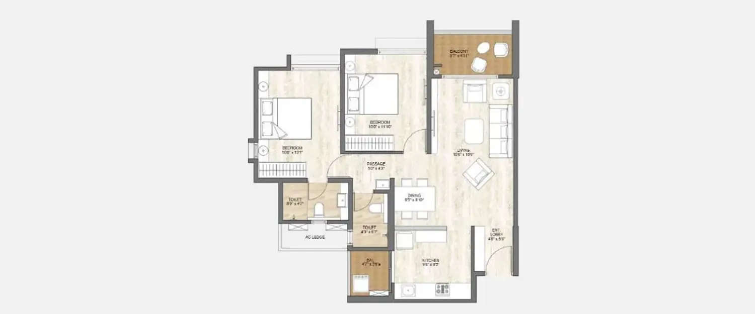 Floor plan for 2 BHK