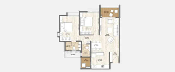 Pride Wellington Charholi Budruk - Floor plan 2 BHK 780 Sq.ft