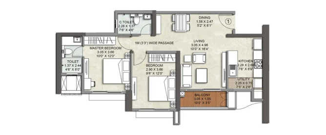 Srishti Namaah Mira Bhayandar - Floor plan 2 BHK 645 Sq.ft