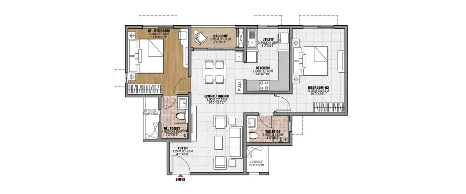 Floor plan for 2 BHK