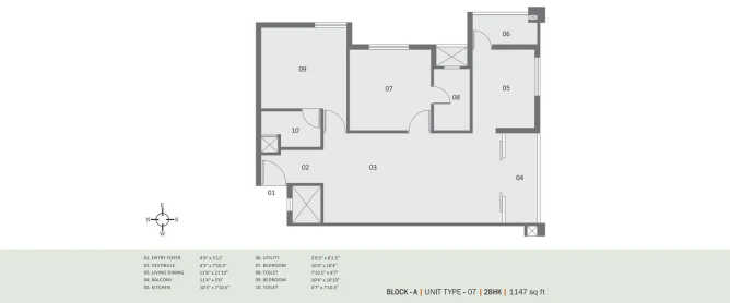 Pacifica Pride Towers Padur - Floor plan 2 BHK 1147 Sq.ft