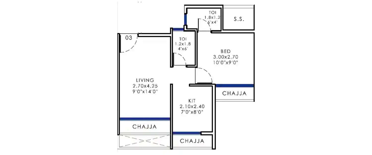 Floor plan for 1 BHK