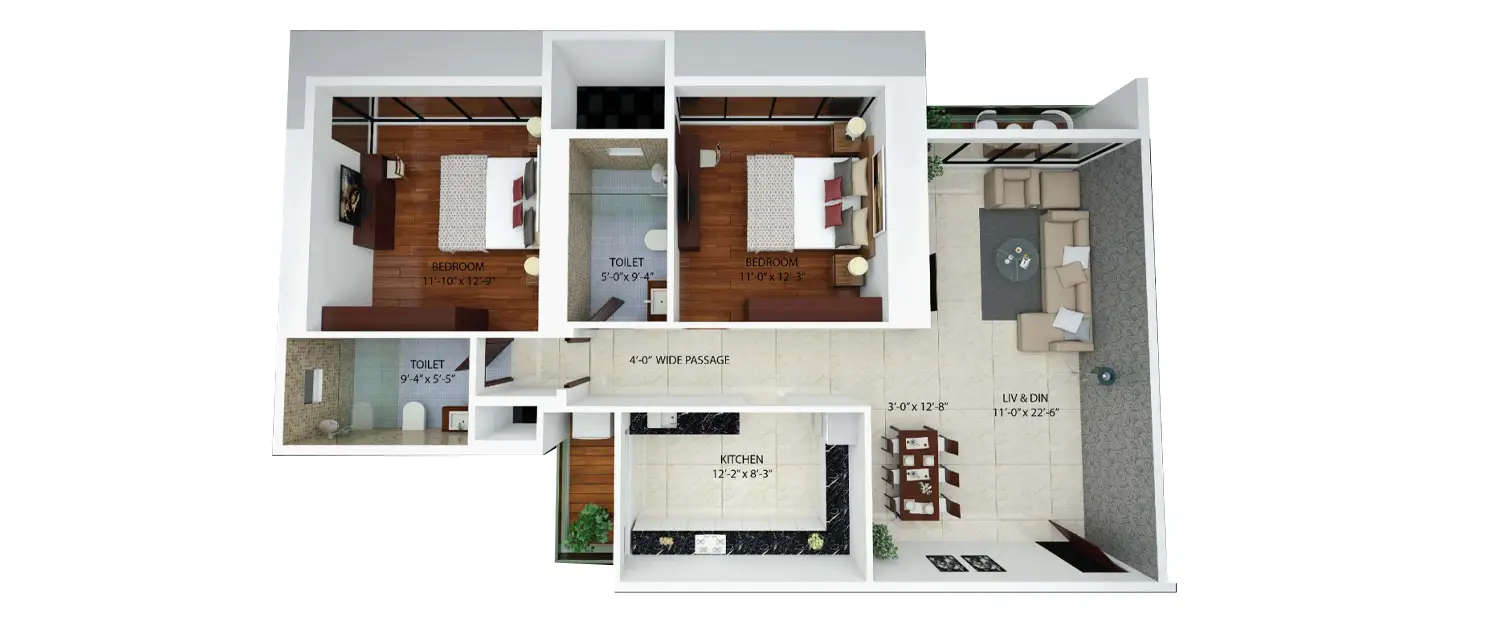 Floor plan for 2 BHK