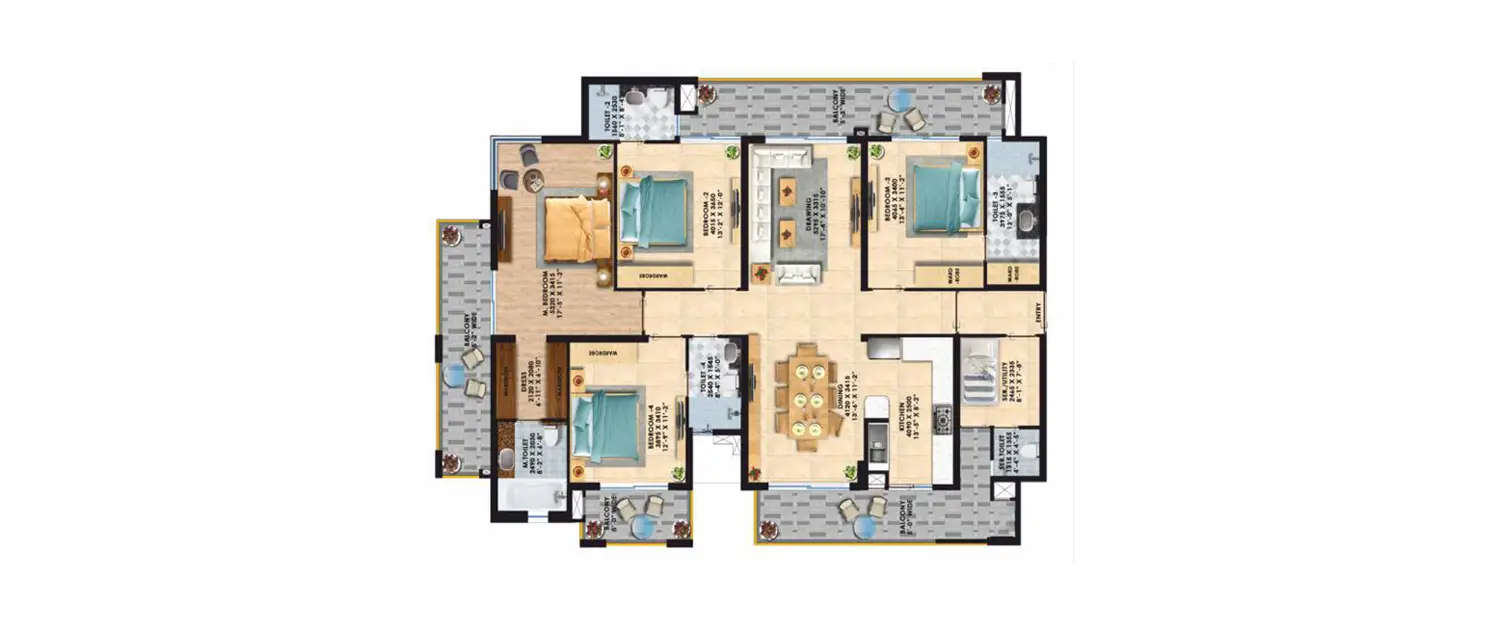 Floor plan for 4 BHK