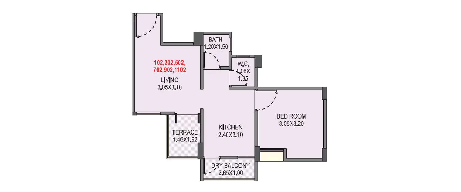 Floor plan for 1 BHK