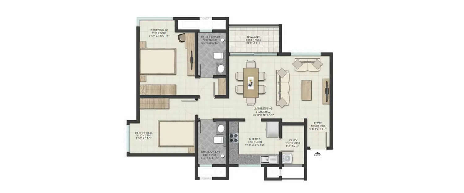 Floor plan for 2 BHK