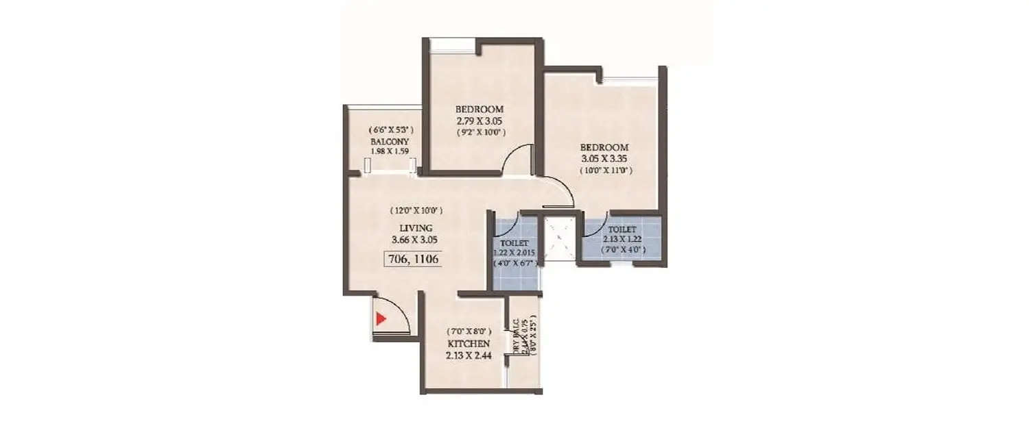 Floor plan for 2 BHK