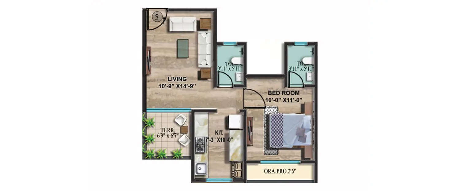Floor plan for 1 BHK