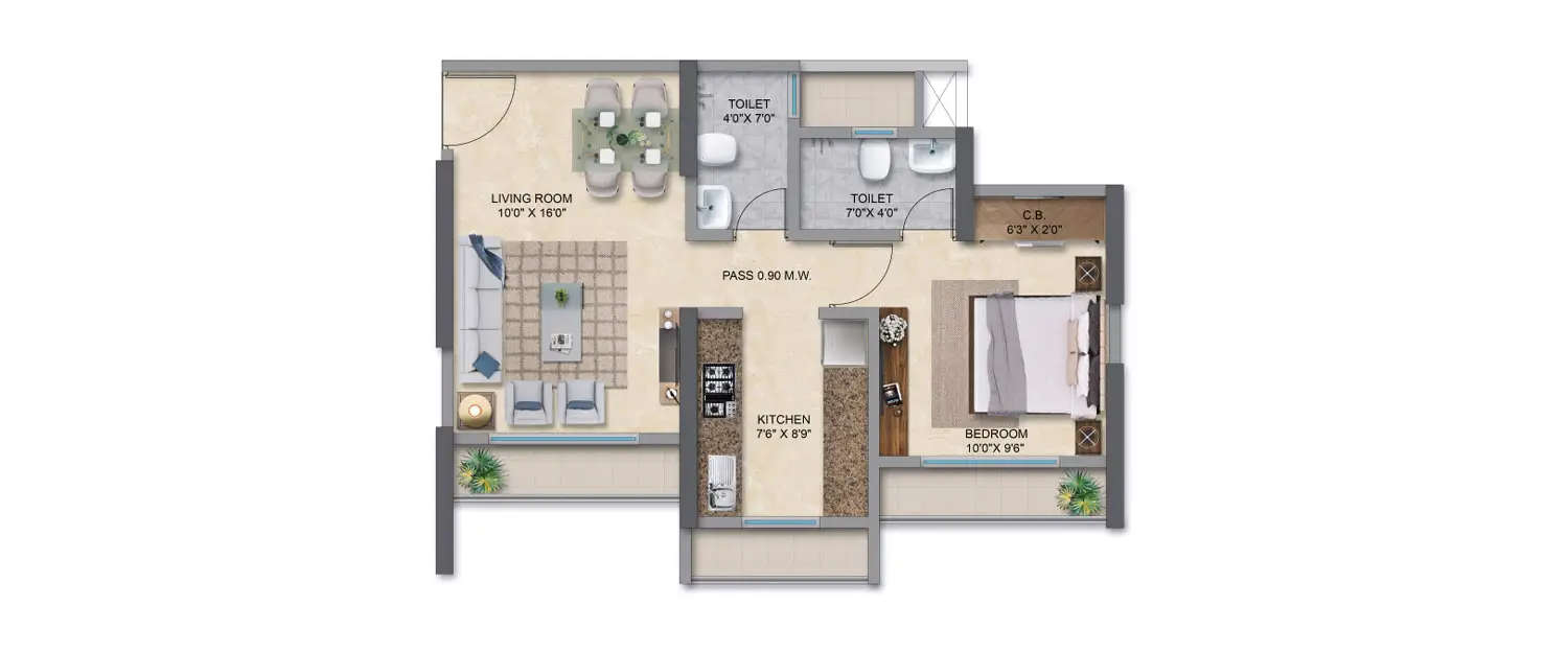 Floor plan for 1 BHK