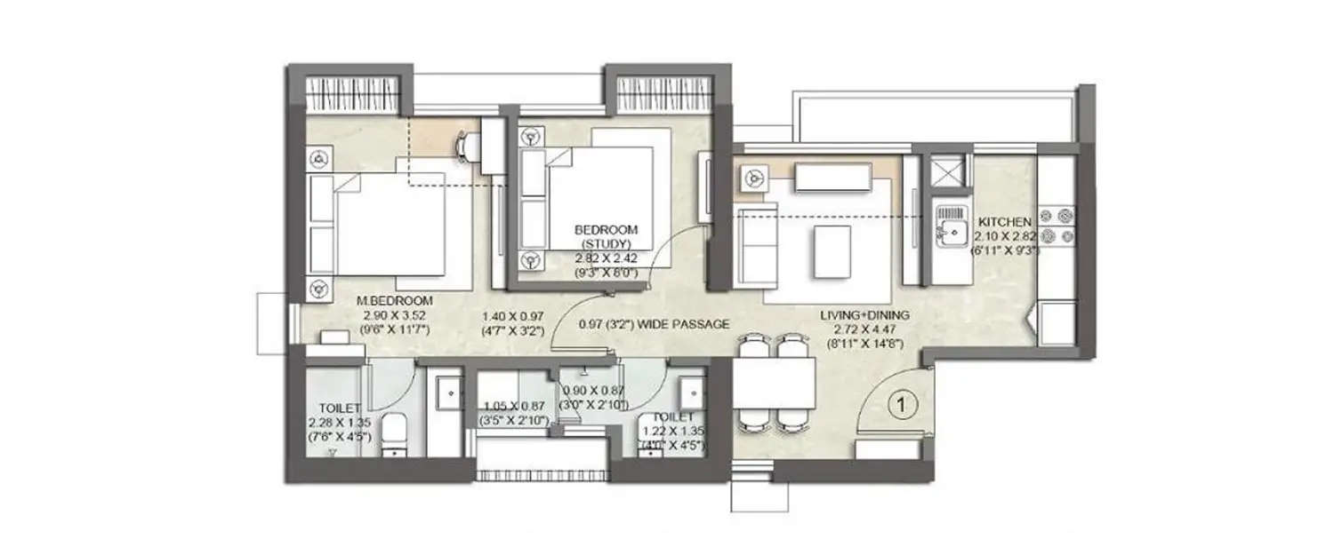 Floor plan for 2 BHK