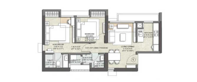 Kalpataru Expansia Kolshet Road - Floor plan 2 BHK 527 Sq.ft