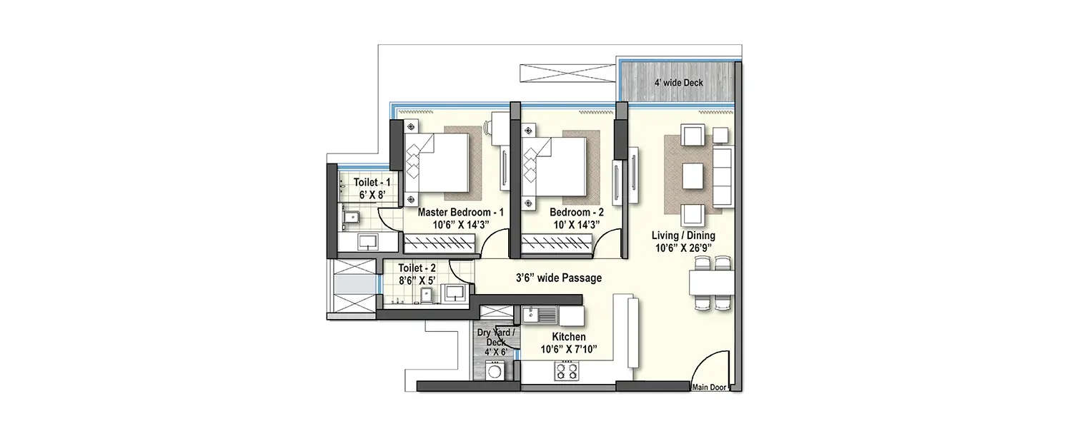Floor plan for 2 BHK
