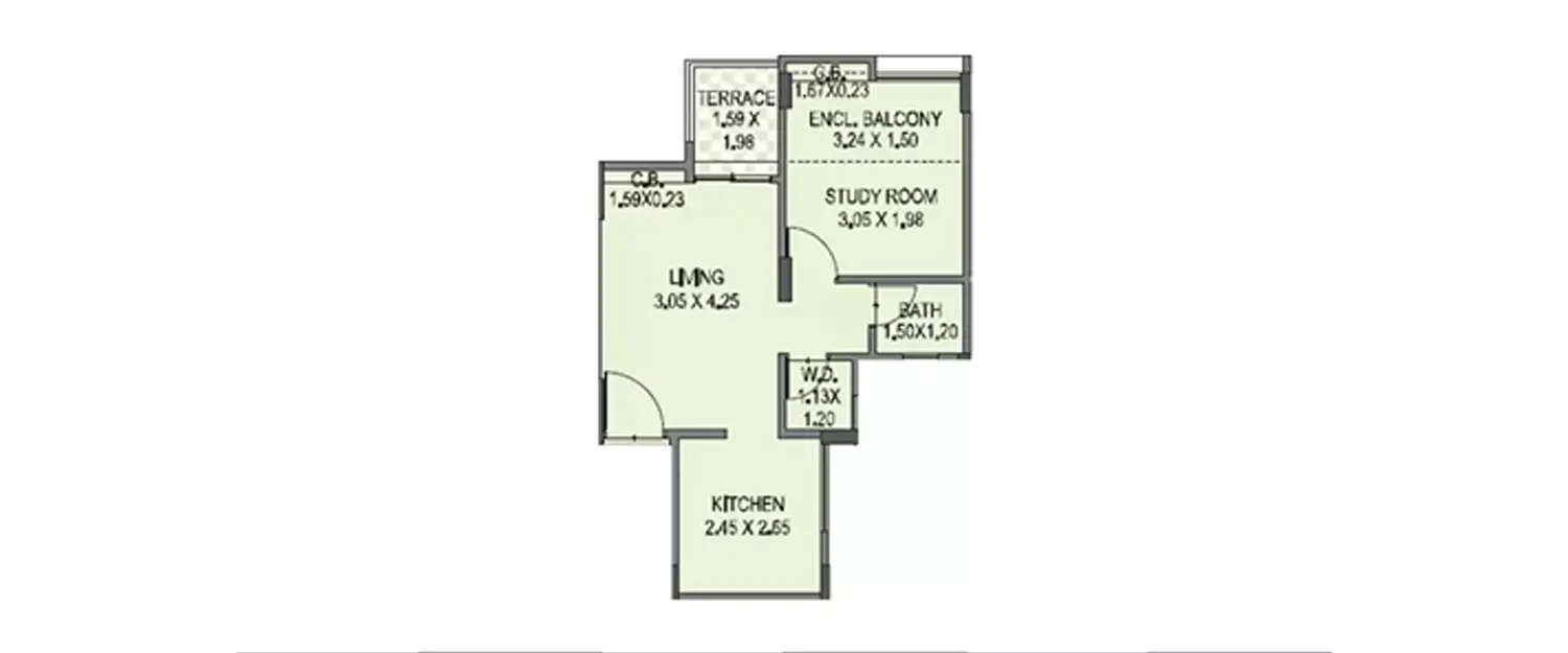 Floor plan for 1 BHK