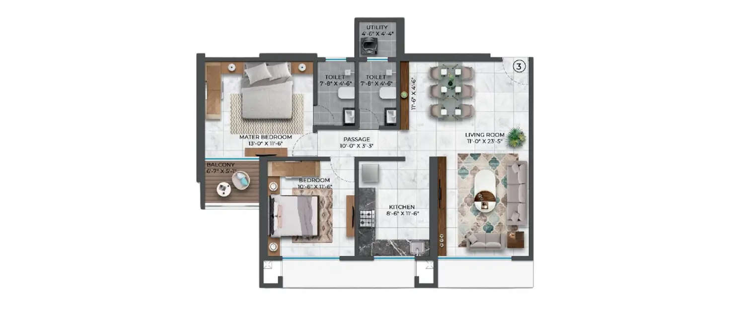 Floor plan for 2 BHK